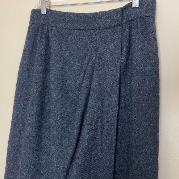 Vintage Carlisle Wool Faux Wrap Midi Skirt Dark Academia Old Money Quiet Luxury - Picture 3 of 7